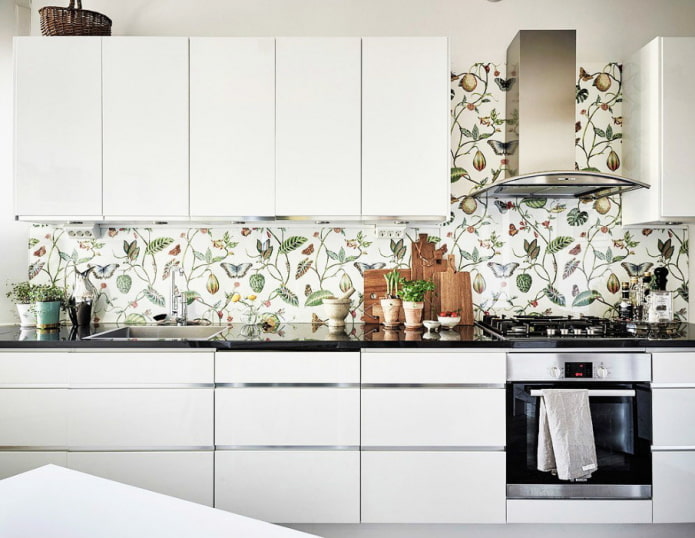 wallpaper in the decoration of the kitchen apron