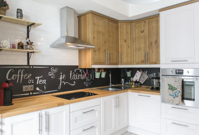 slate board in the decoration of the kitchen apron
