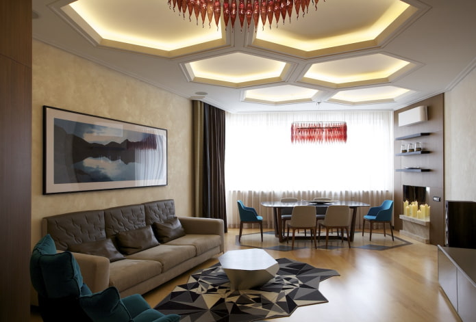 figured ceiling structure in the shape of polygons
