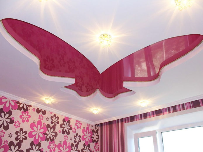 figured ceiling structure in the shape of a butterfly