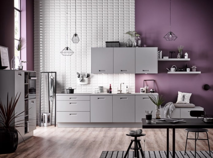 kitchen design in gray-violet tones