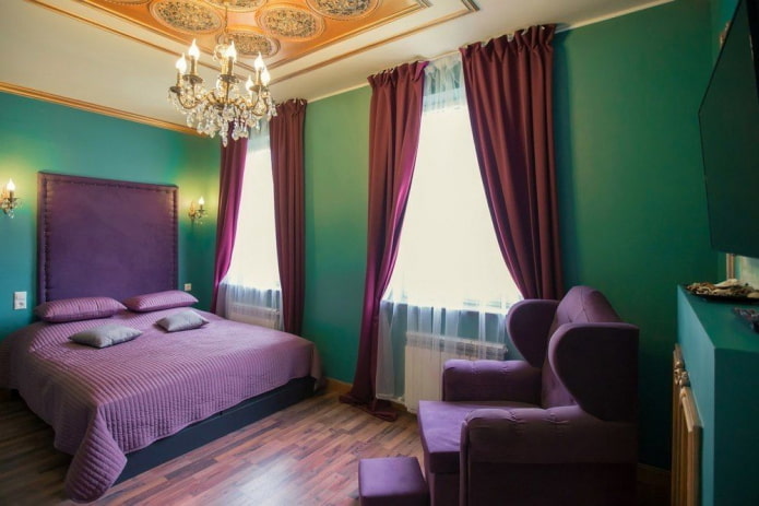 lilac-green bedroom interior