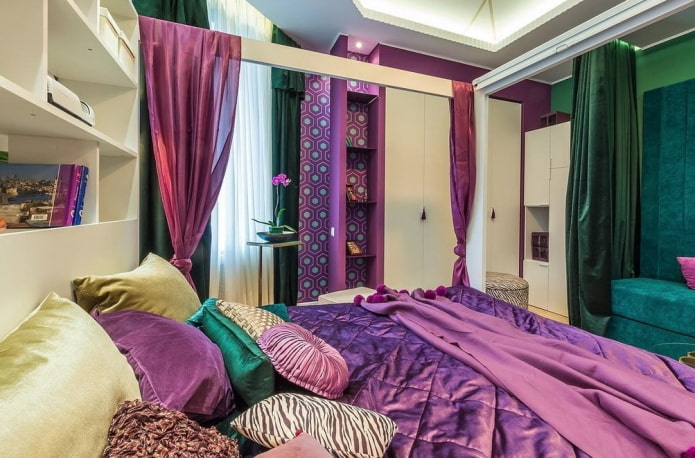 lilac-green bedroom interior