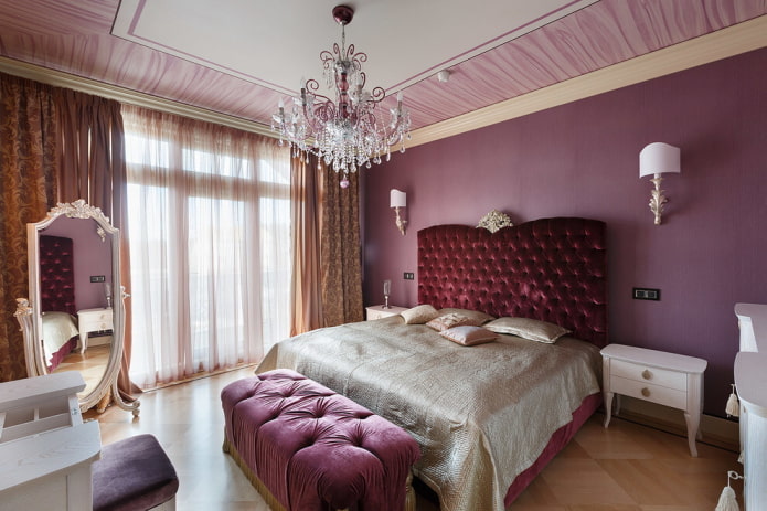 furniture in the interior of a lilac bedroom