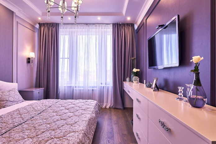 furniture in the interior of a lilac bedroom