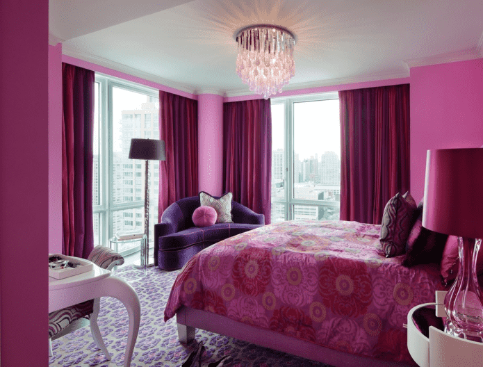 pink and lilac bedroom interior