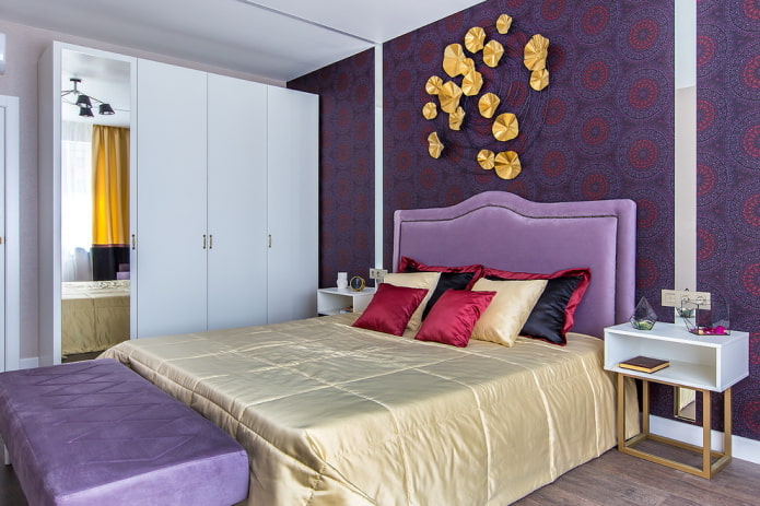 furniture in the interior of a lilac bedroom
