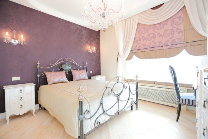 shades of lilac in the bedroom interior
