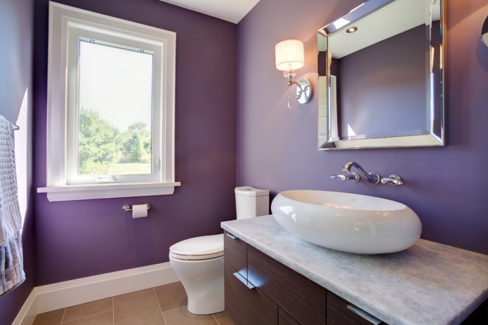 lavender bathroom with oval sink