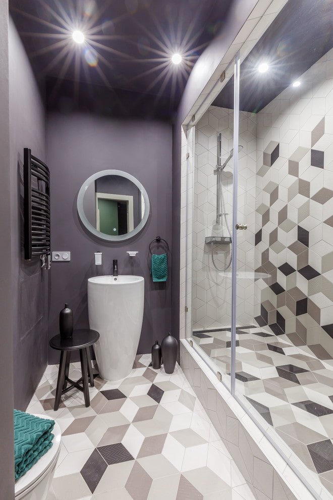 gray and purple bathroom