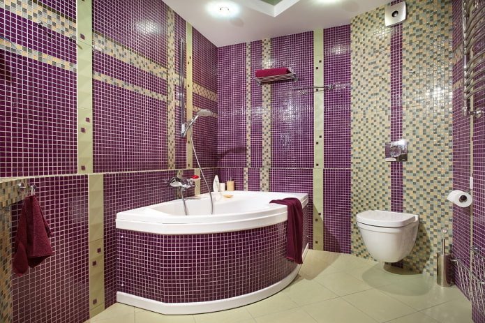 mosaic-tiled corner bathtub