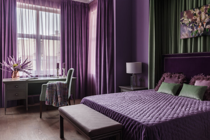 purple curtains in the bedroom