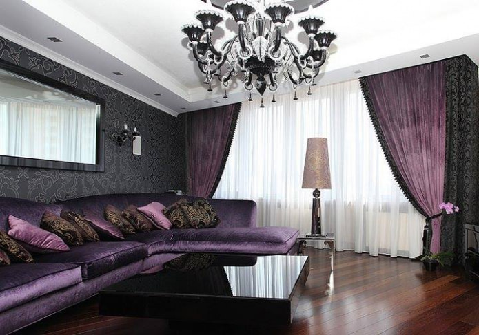 Black and purple thick curtains