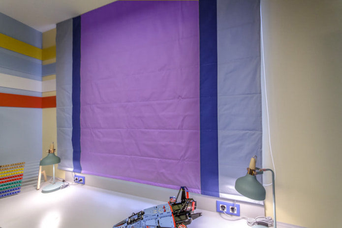 Violet and blue Roman blind