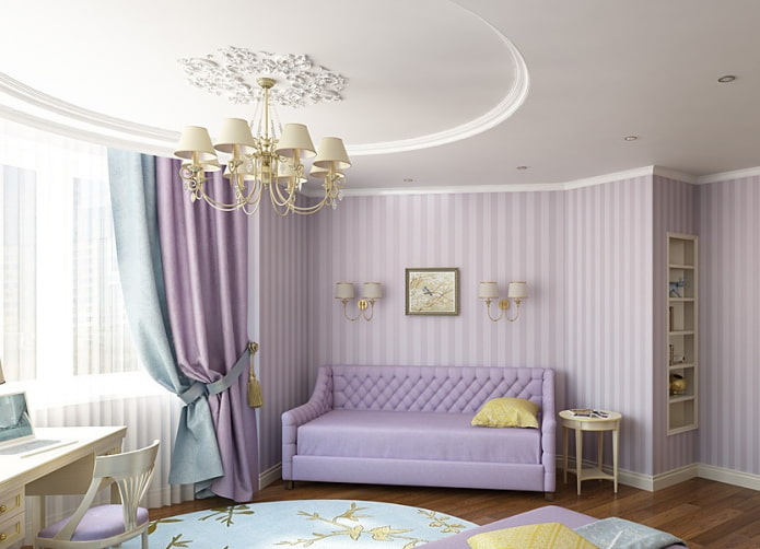 lavender sofa in a girl's room 