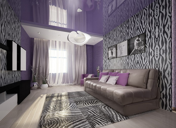 two-level purple ceiling in the interior
