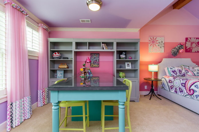 violet ceiling with pink walls