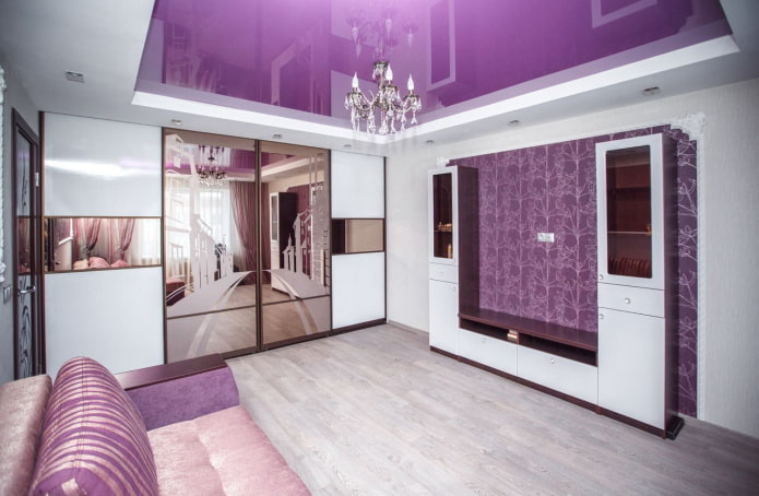 two-level purple ceiling in the interior