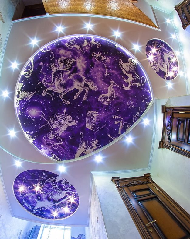 purple stretch ceiling with a pattern