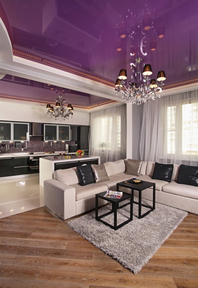purple stretch ceiling in the interior