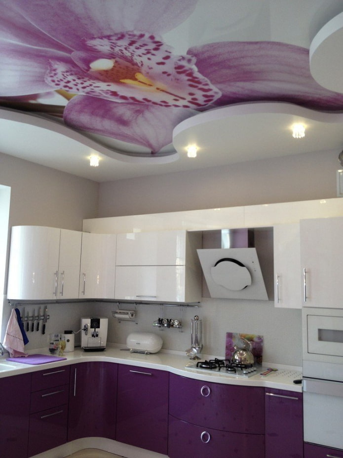 violet ceiling in the kitchen