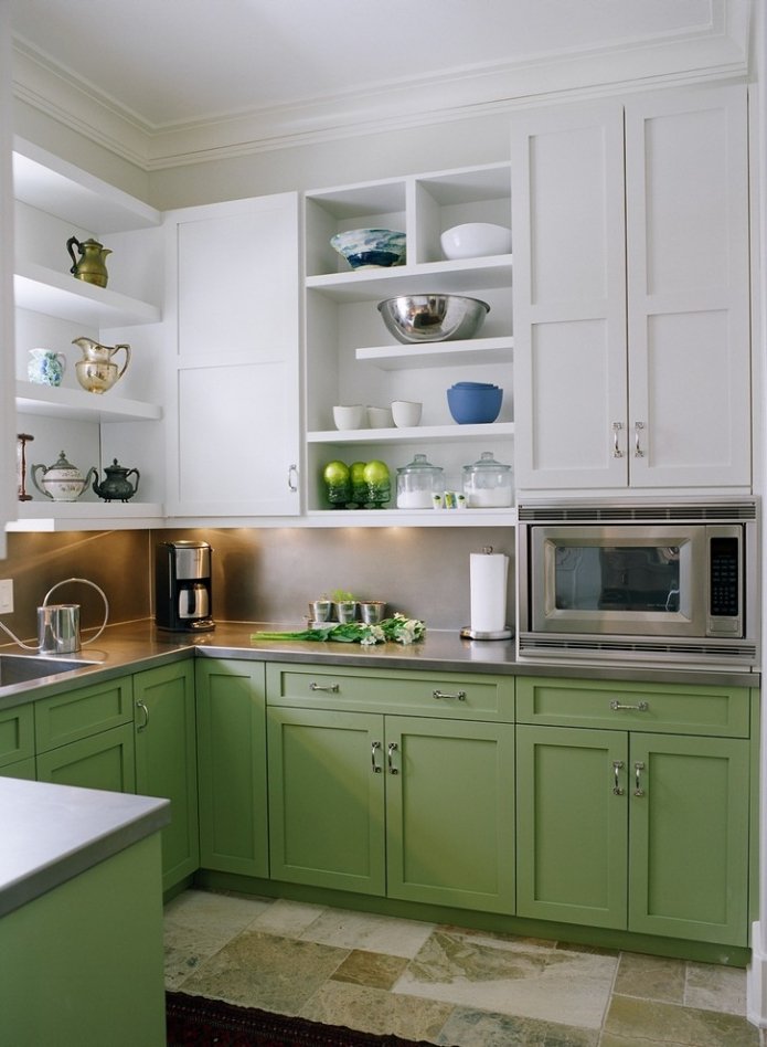 white and pistachio kitchen