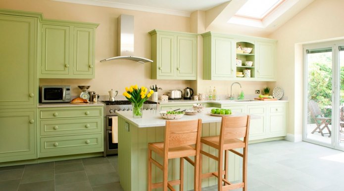 green kitchen in the house
