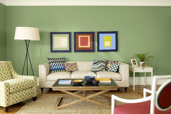 a bright room with green walls
