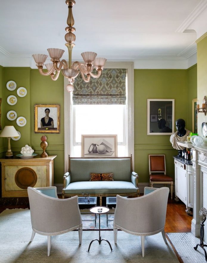 living room with green walls