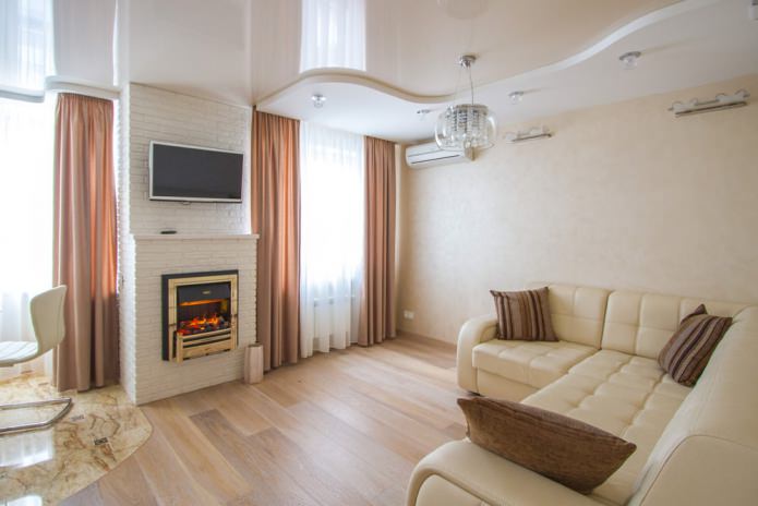 living room design with a fireplace