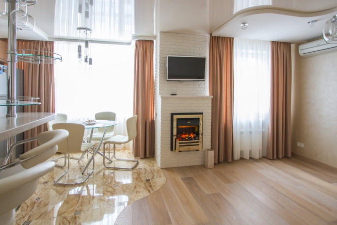 Brick in the interior of the kitchen-living room