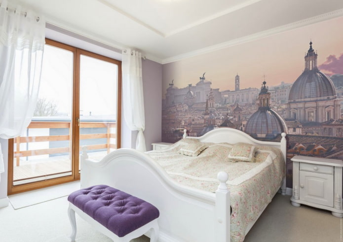 photo wallpaper with a city on the wall in the bedroom 