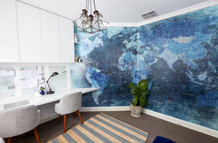blue wallpaper with a map