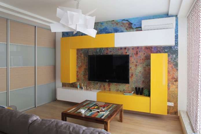 photo wallpaper behind the TV