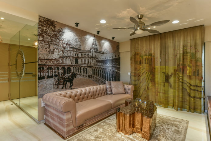 photo wallpaper in the living room