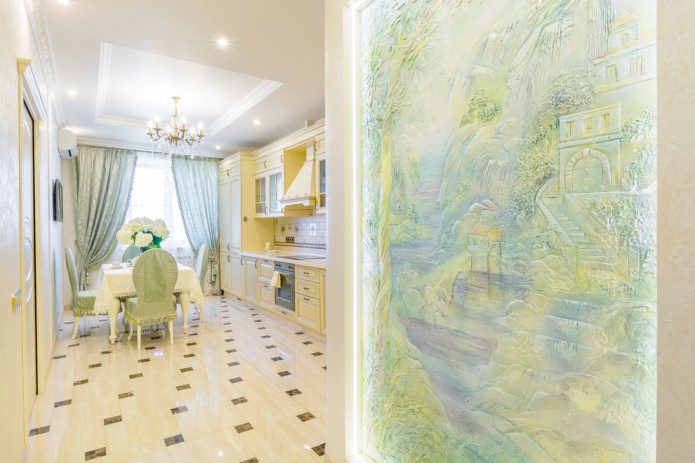 fresco on plaster in pastel shades