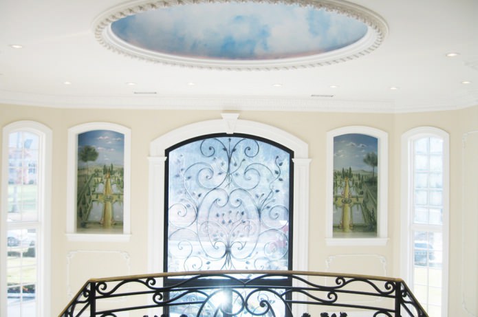 fresco with an image of the sky on the ceiling