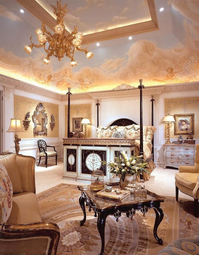 fresco on the ceiling in the bedroom