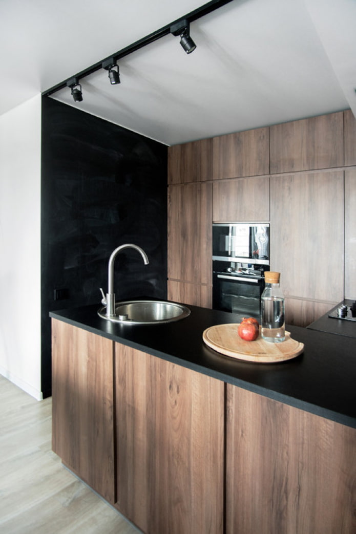 dark kitchen without handles