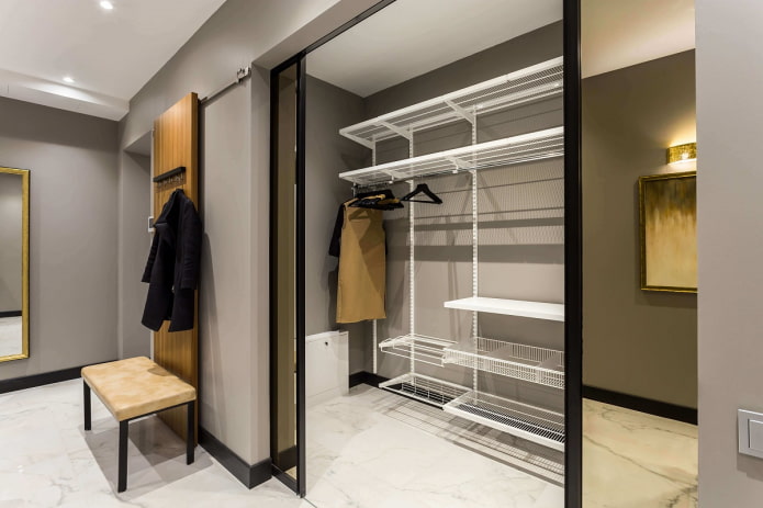 internal filling of the wardrobe in the hallway