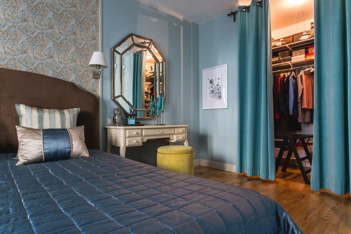 dressing room behind a curtain in the bedroom interior