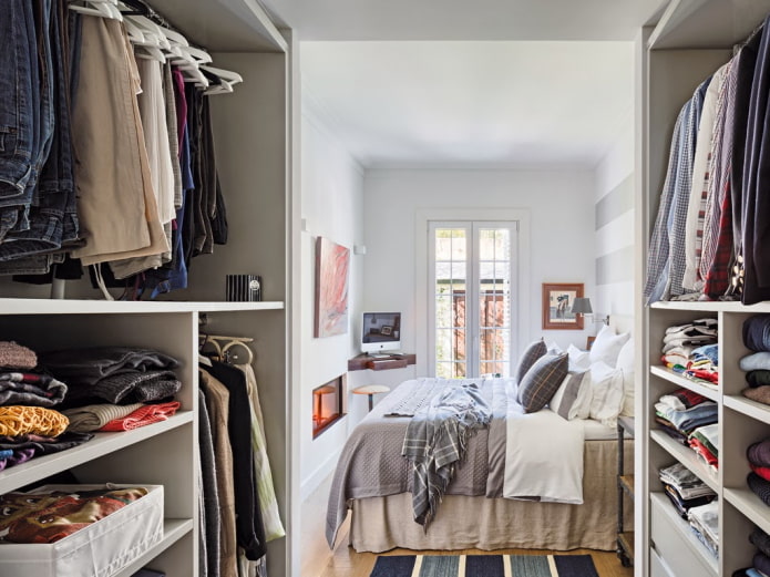 walk-through dressing room in the bedroom interior