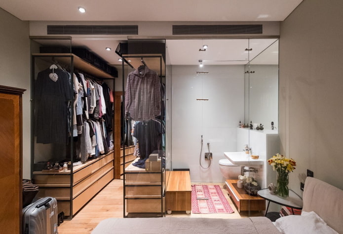 walk-through dressing room in the bedroom interior