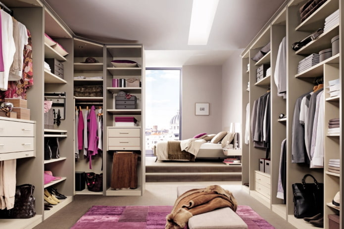 walk-through dressing room in the bedroom interior