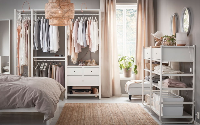 open wardrobe in the bedroom interior
