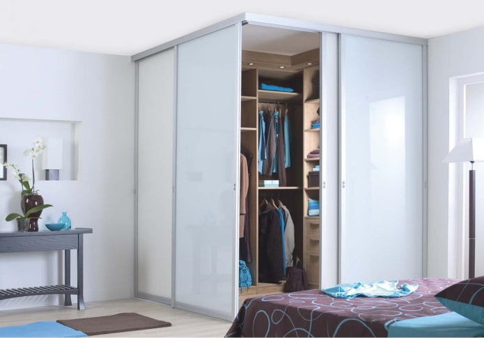 corner wardrobe in the bedroom interior