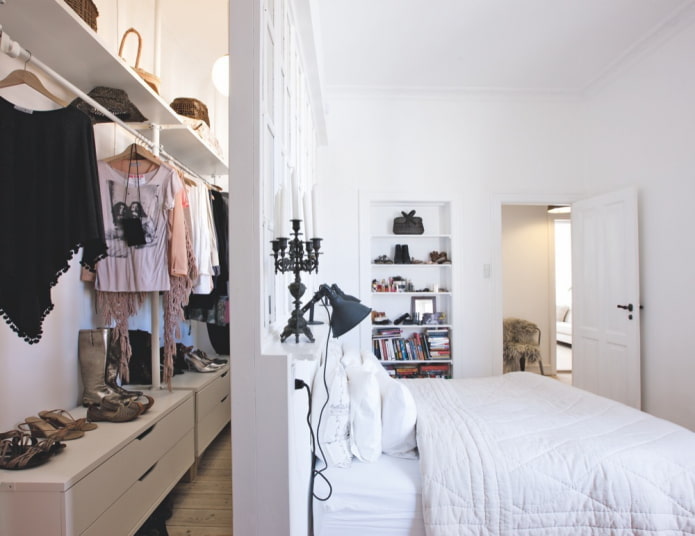 dressing room behind the bed in the bedroom interior