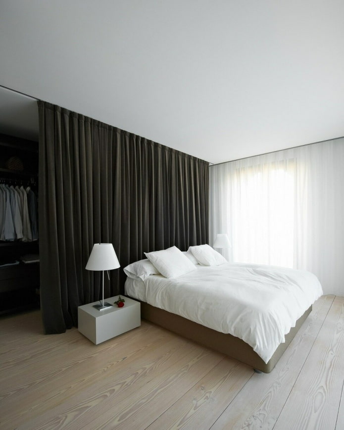 dressing room behind the bed in the bedroom interior