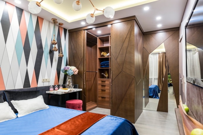 corner wardrobe in the bedroom interior