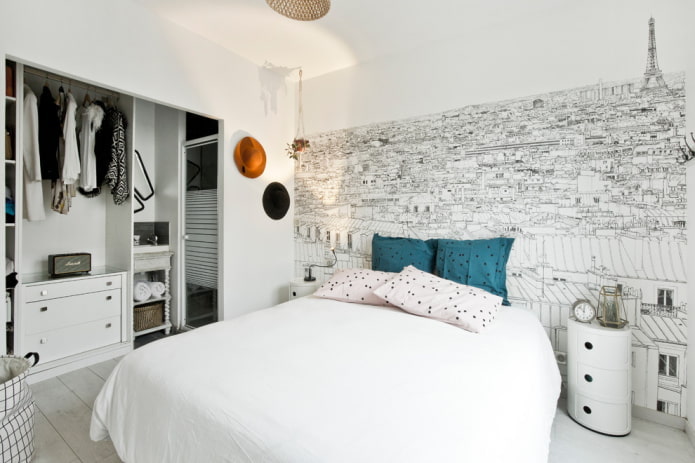 dressing room in a niche in the bedroom interior